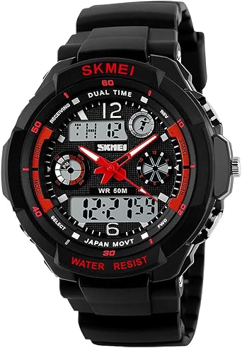 A ALPS Orologio da uomo, sportivo, per esterni, con sveglia/calendario/luce  LED/cronometro, analogico, digitale, 5 ATM, impermeabile, in silicone :  Amazon.it: Orologi