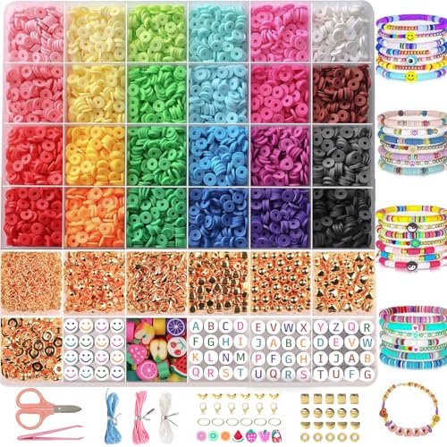 CasaCulina 6000 peças, kit de fabricação de pulseiras de contas de argila, 24 cores, contas heishi d