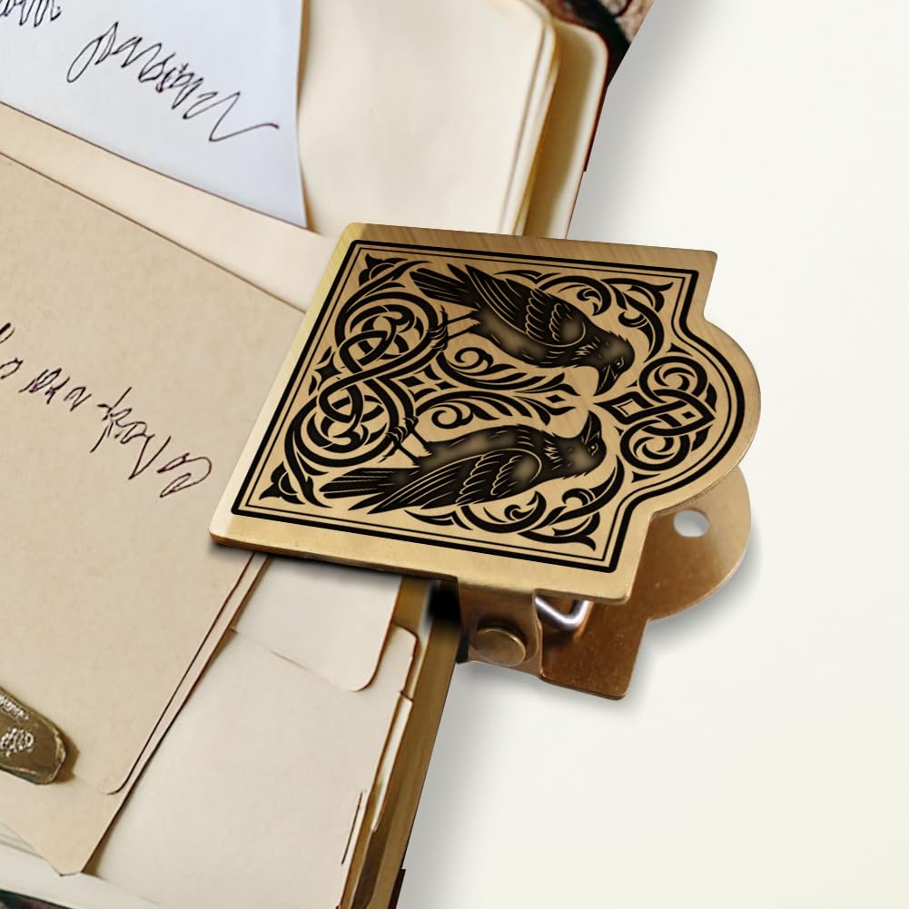 ANATTASOUL Crow Celtic Knot Brass Travel Journal Clip for Notebook,Bookmark