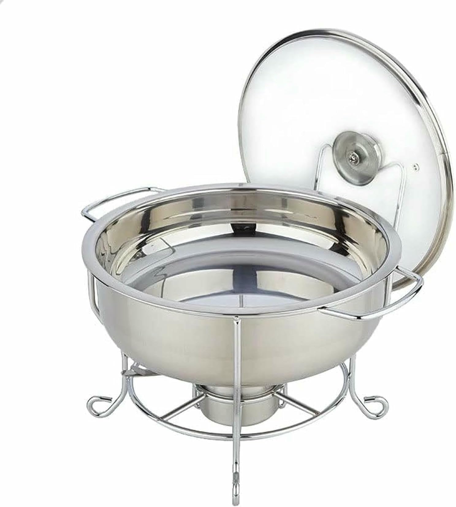 Set di piatti da buffet rotondi in acciaio inox con coperchio in vetro, da 3,5 l a 8 l, include piattaforma e scaldavivande per cene, ideale per feste e catering