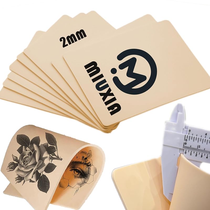 Miuxia Pele sintética de silicone para prática de tatuagem, 2 mm, 18,8 x 14,2 cm, pacote com 10