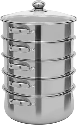 Miniatura 7 de Vaporizador de 5 niveles olla caliente de acero inoxidable para cocinar alimentos olla con tapa de vidrio para mariscos carne verduras cocina olla