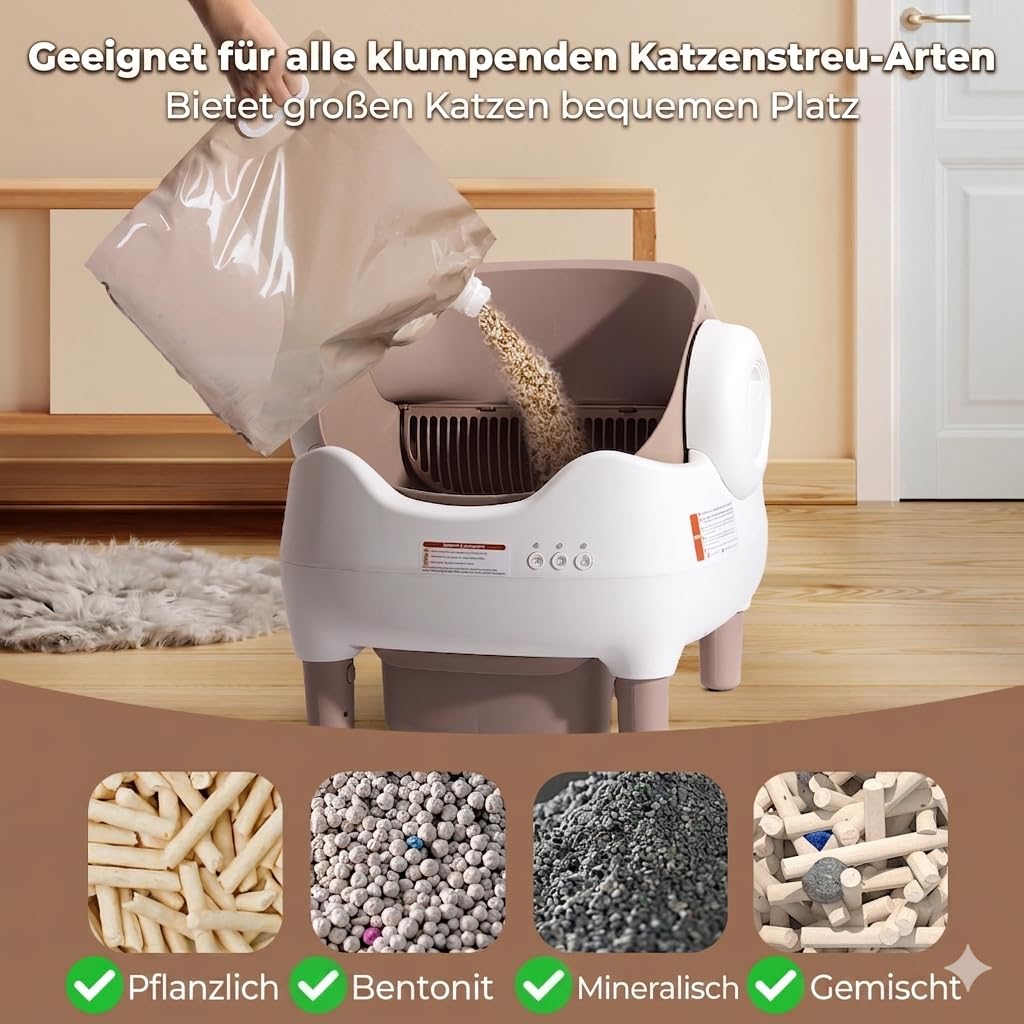 Fsitego Katzenklo Selbstreinigend: Automatische Katzentoilette mit App-Steuerung – Elektrische Katzentoilette mit Großem Fassungsvermögen – Geruchsfrei, Einstieg Von Oben, Inklusive Müllbeutel