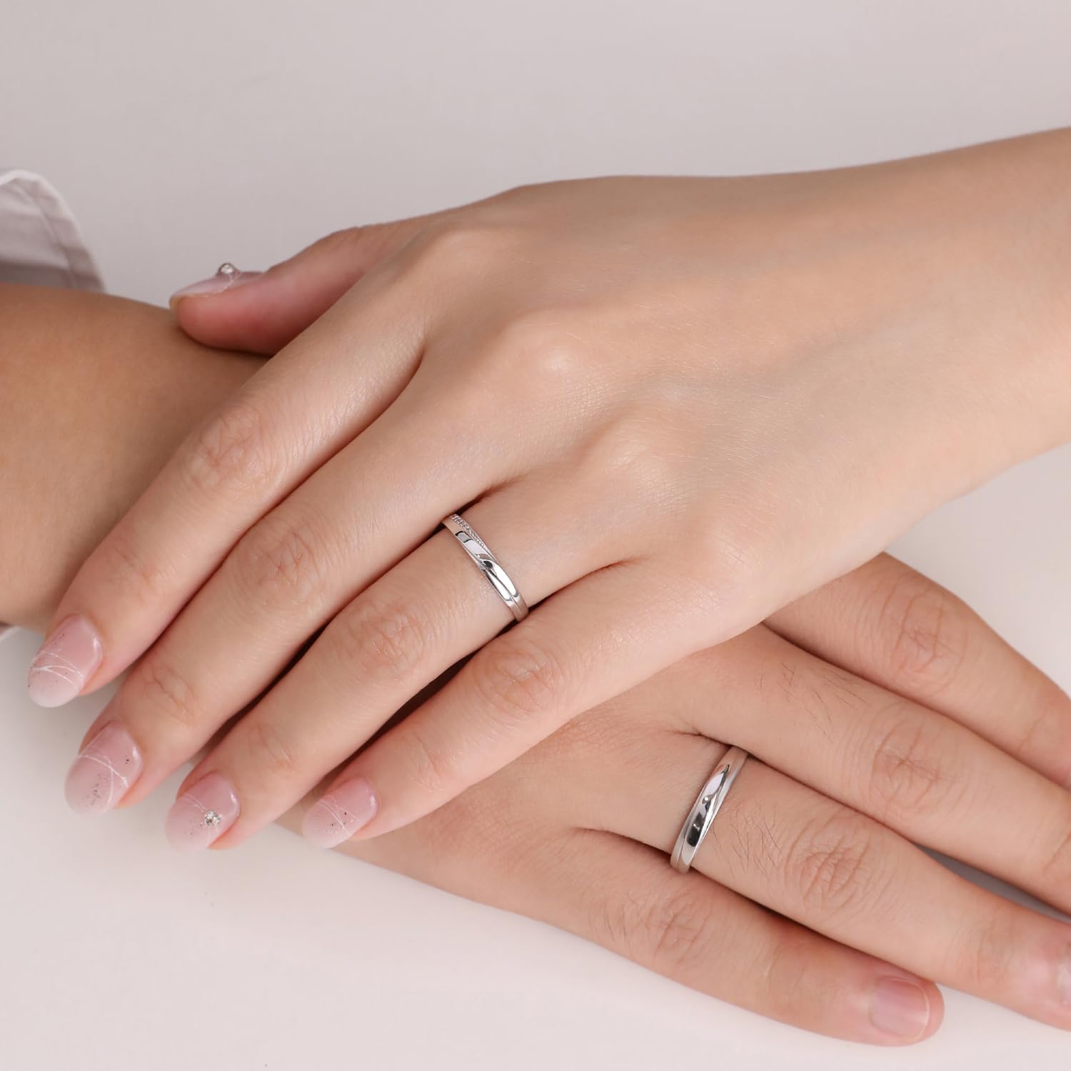 Meissa 2er-Set Paar-Ringe für Herren und Damen, 925 Sterling Silber Breite Eheringe, größenverstellbare Versprechensringe, passendes Paar-Ring-Set
