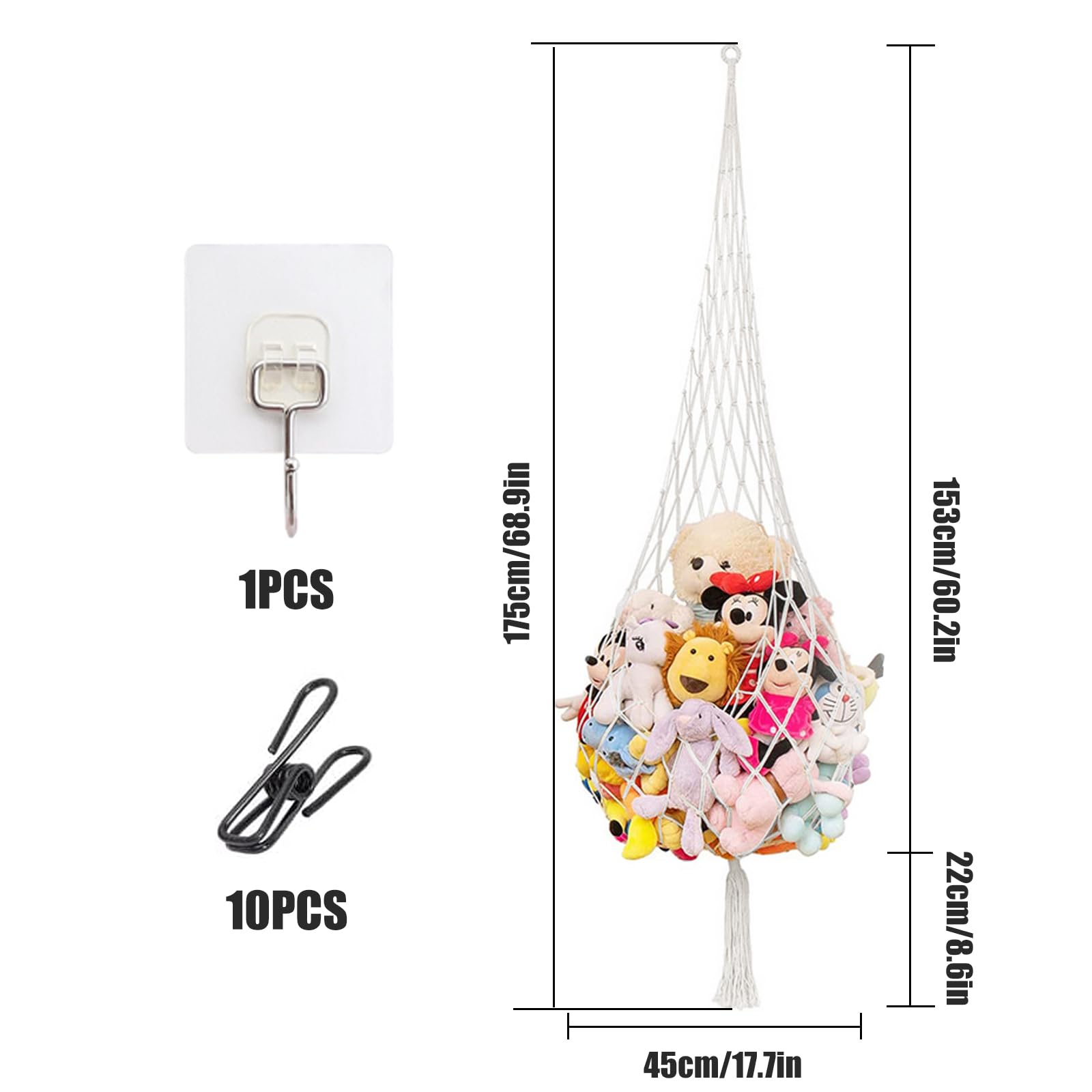 Makramee Plüschtier Netz, Stofftier Aufbewahrung Netz, Spielzeug Hängematte Netz, Kuscheltiere Teddy Eckspielzeug Netz für Schlafzimmer Ecken, Wände und Decken
