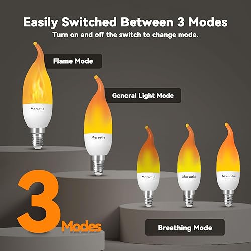 Miniatura 10 de Morsatie Llama mejorada bombillas LED de llama, 4 modos de luz parpadeantes con sensor de gravedad, bombilla de fuego E26 para Halloween, Navidad,