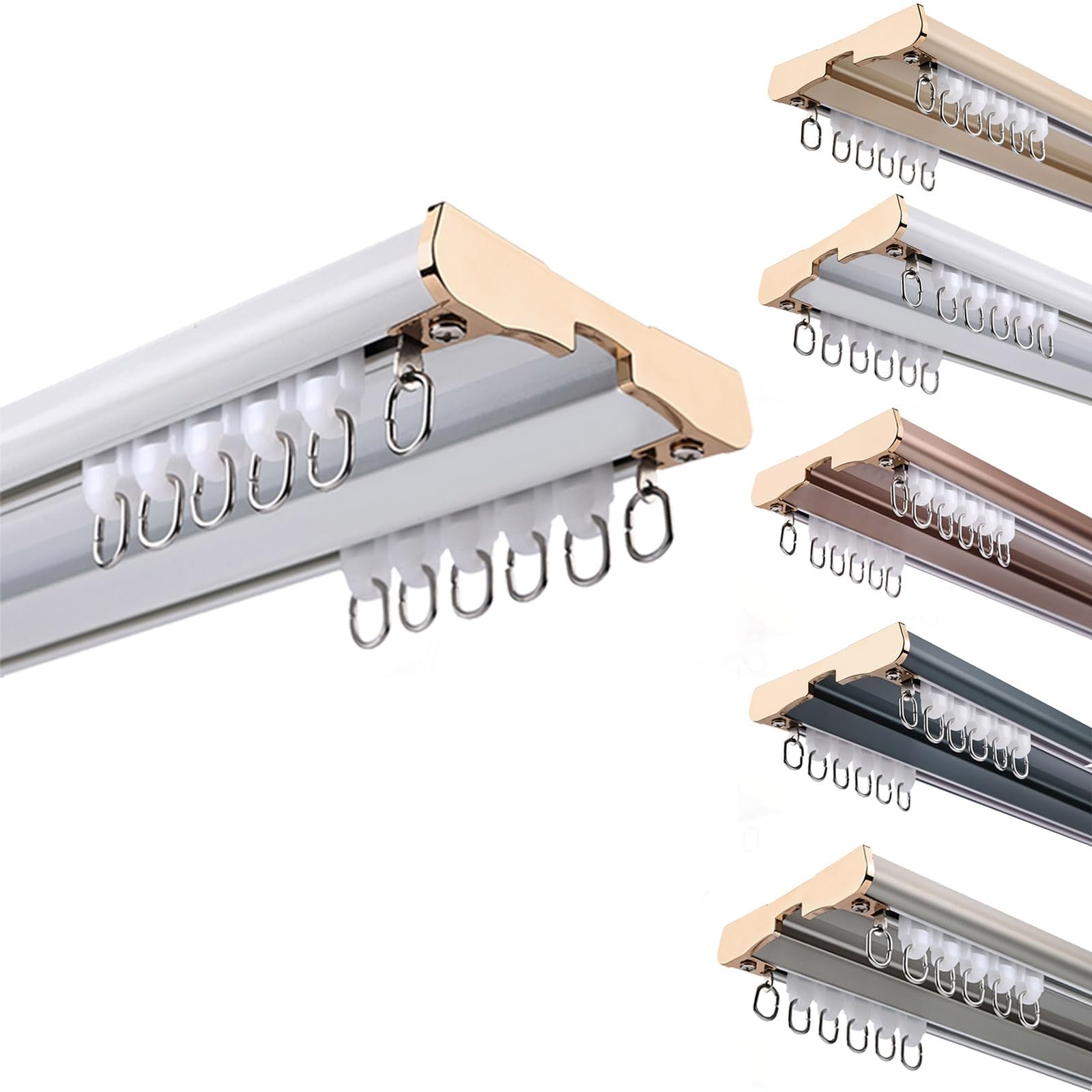 Aluminiowa Szyna Do Zasłon Połączona Z Podwójną Szyną Szyna Do Zasłon Montowana Na Suficie Wytrzymała Szyna Do Zasłon Podwójna Szyna Przegrody Pokojowe Szyna Do Zasłon System Przesuwny(Biały,340cm)