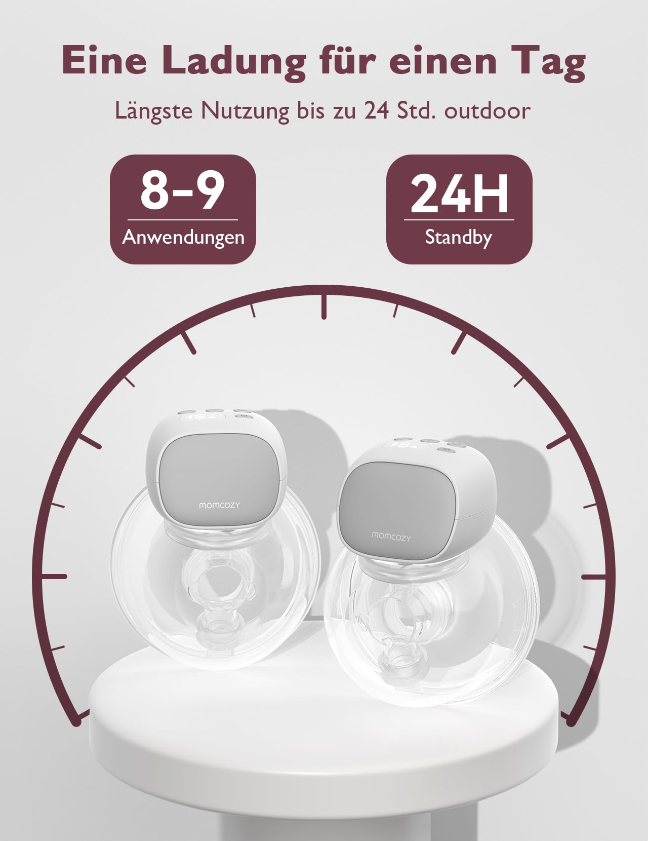 Momcozy S9 Pro Aktualisierte Milchpumpe Elektrisch Tragbar, Freihändige Milchpumpen mit längster Akkulaufzeit und LED-Anzeige, Elektrische Milchpumpe mit 2 Modi & 9 Stufen - 24mm (Grau, 1 Pack)