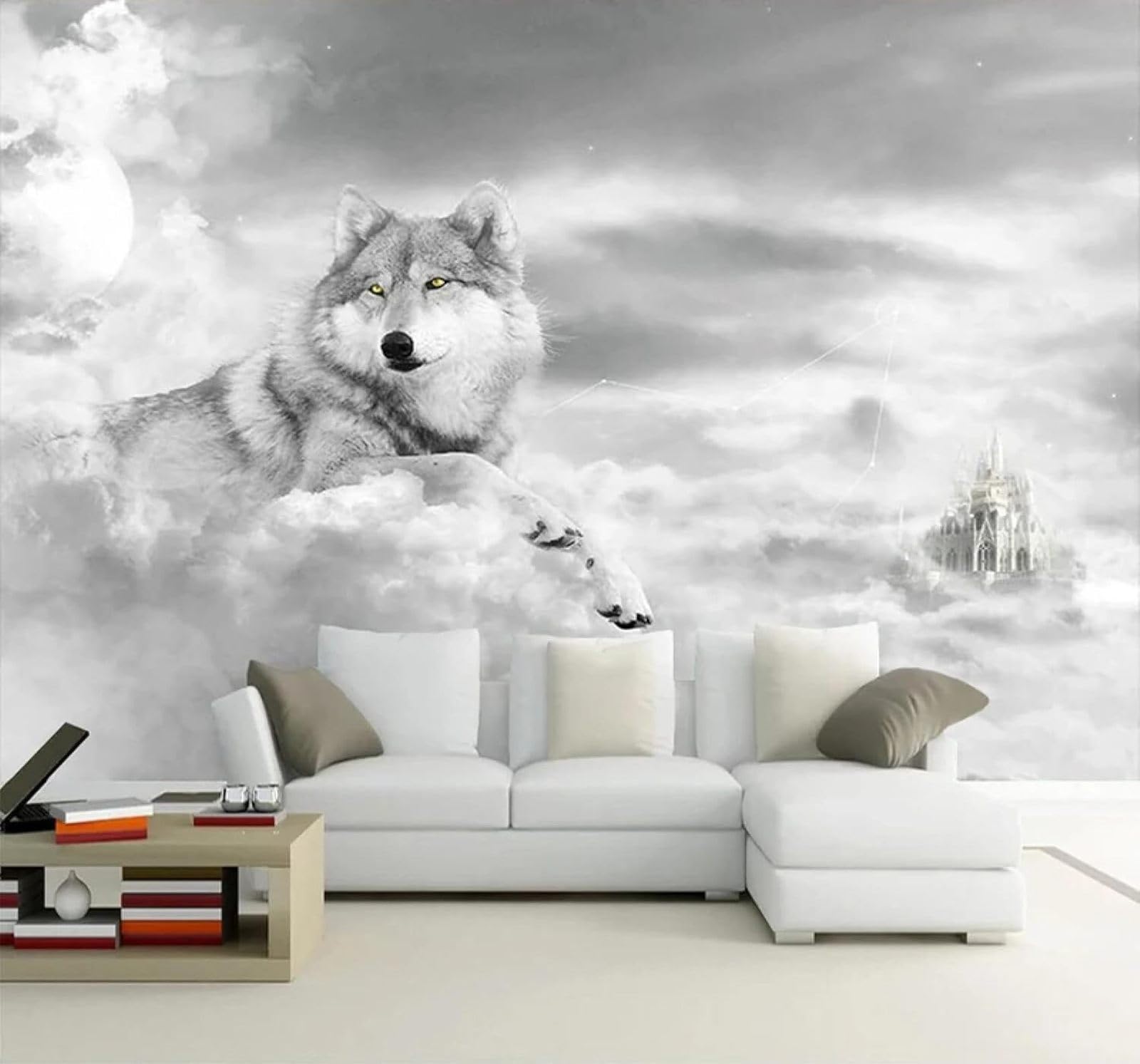 Xlming 200Cm×140Cm(B×H) Three Dimensional Animals Wolf Castle Art 3D Wallpaper Luxury Home Dining Decor Paste Sofa Living Room The Wall For Bedroom Mural-200Cm×140Cm