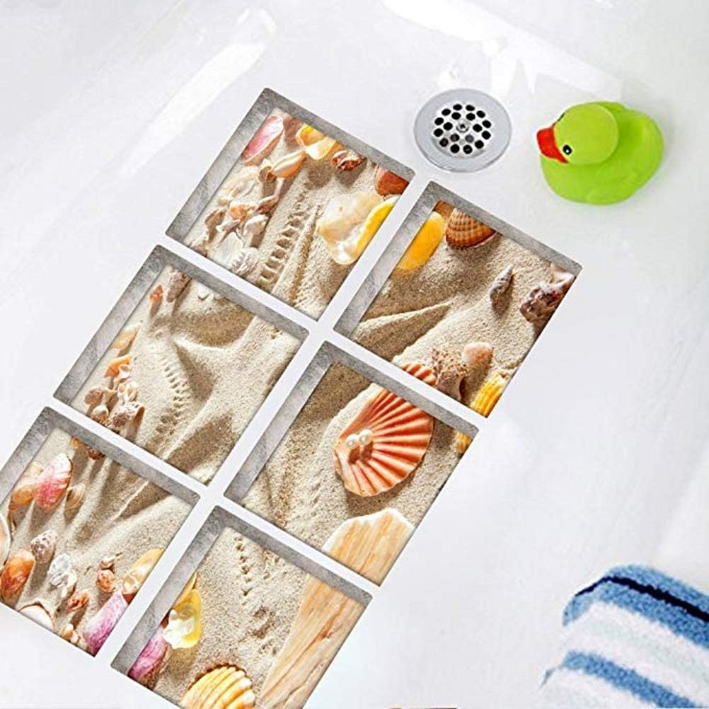 ChezMax 3D Stereoscopic Waves DIY Anti Slip Safety Shower Bath Tub Decal Stickers Bathtub Appliques 6 Pcs 5.9" X 5.9"