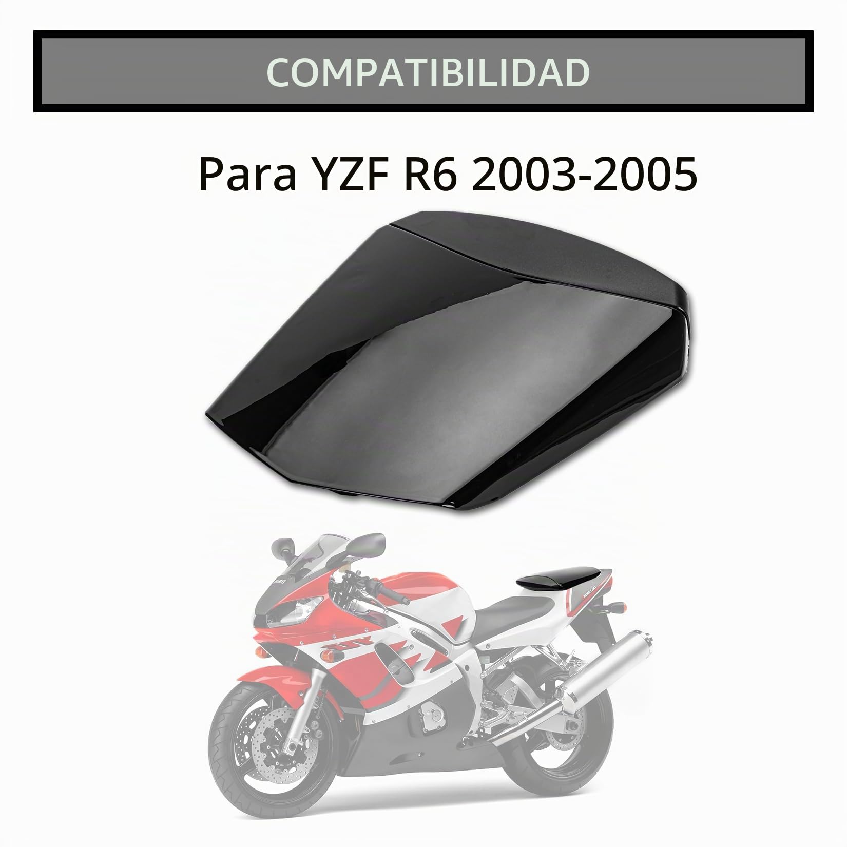 Cubierta de Asiento Trasero Carenado de Carenado para Yamaha YZF R6 2003 2004 2005, PSLER Protección de Cola Trasera Piezas de Motocicleta(Negro)