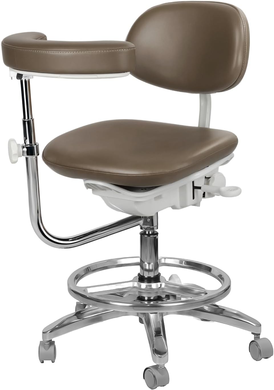Advanced Ergonomic Dental Stool with Foot Pedal Control – Adjustable Height and Premium Microfiber Walnut