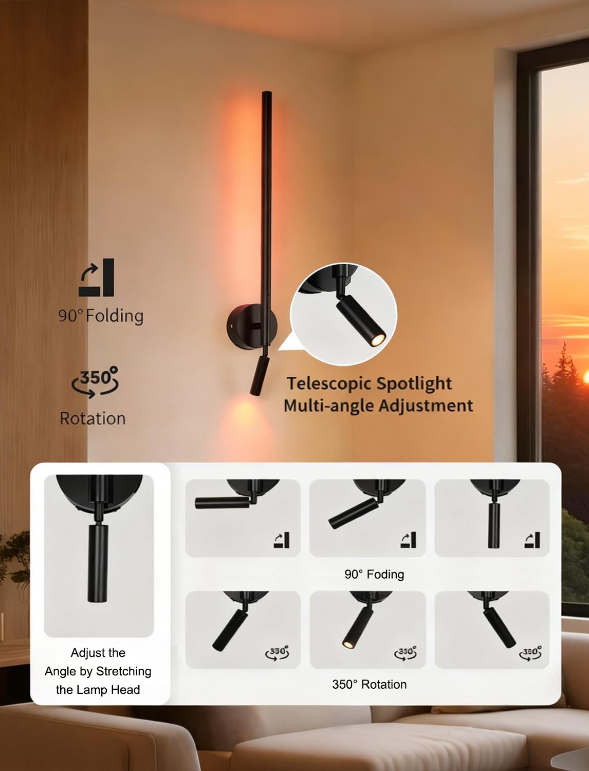 Wandleuchte Ohne Stromanschluss Dimmbar RGB Farbwechsel Akku Wandlampe mit Touch Control & Fernbedienung Kabellos Leselampe, 6000mAh Abnehmbare Batterie, USB Aufladbare, für Schlafzimmer Wohnzimmer