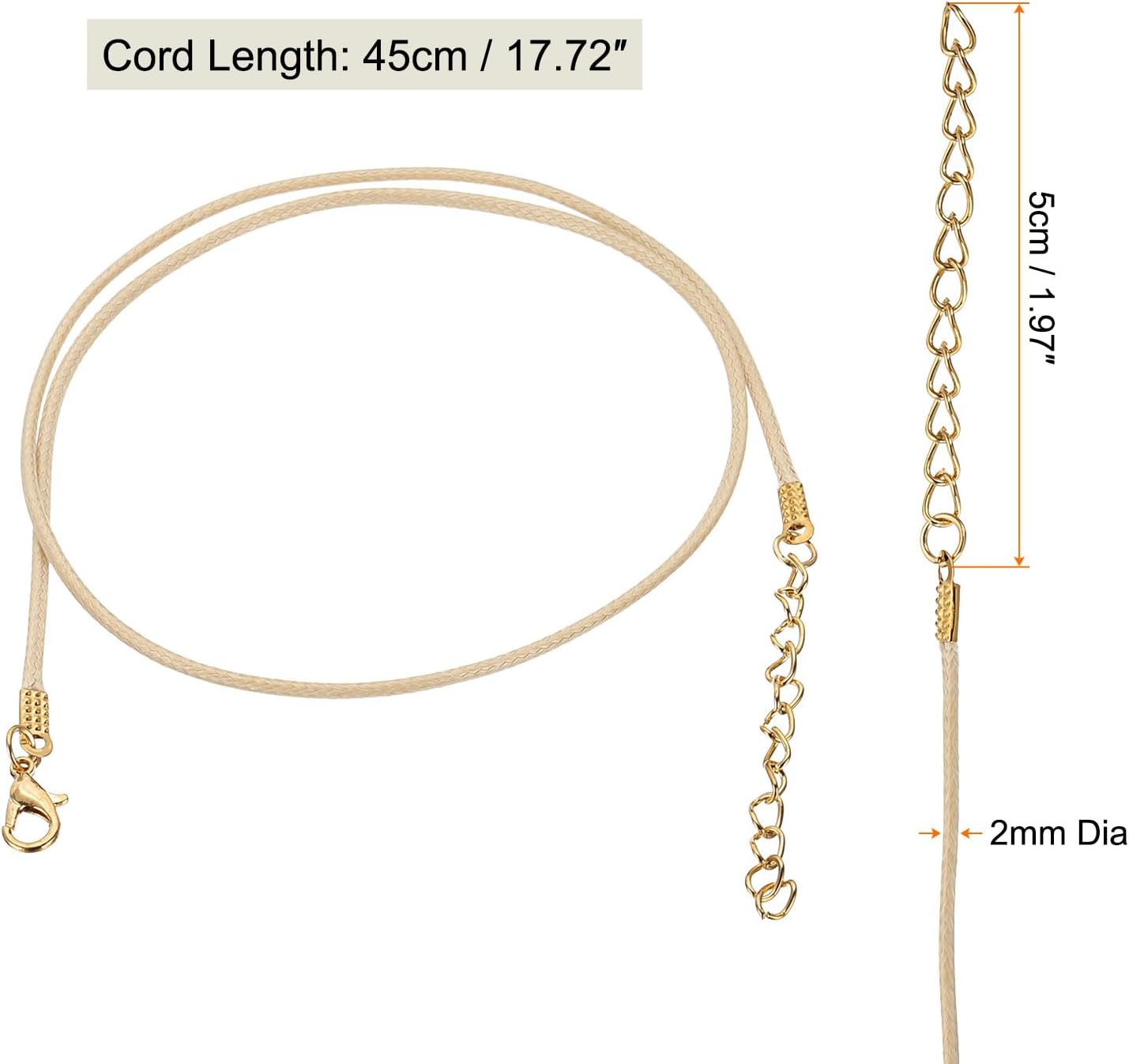 HARFINGTON 20pcs Waxed Necklace Cord Bulk, 18 Inches and 2mm Dia Necklace String Rope with Clasp for Pendants, Bracelets, Necklaces, Jewelry Making Beading Supplies,Dark Beige - Image 2