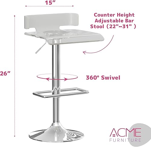 Miniatura 12 de Acme Rania Taburete de bar giratorio ajustable en gris Gris y cromo,Transparente y cromado,Rojo y cromado