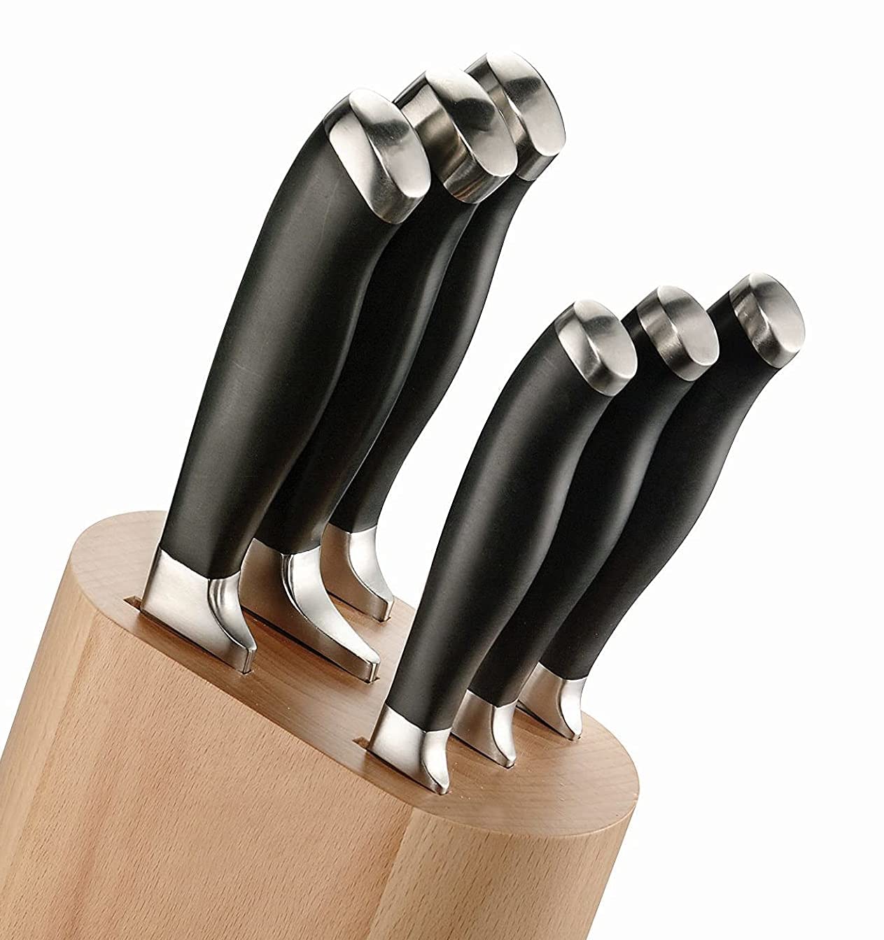 PINTINOX Professional Set 6 Coltelli da Bistecca Senza Sega in Acciaio, con Ceppo Portacoltelli