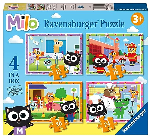 Ravensburger Milo Jigsaw Puzzles for Kids Age 3 Years Up - 4 in a Box (12, 16, 20, 24 Pieces), 19 x 14 cm