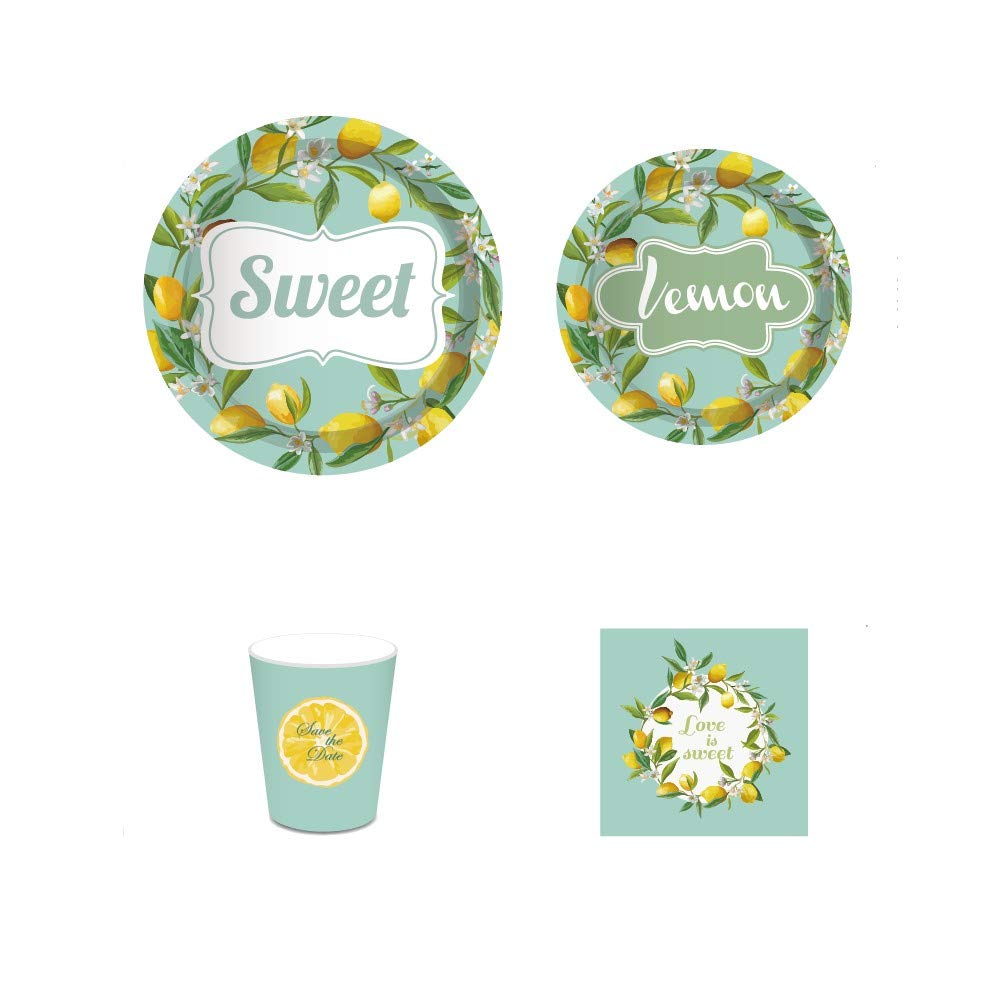 Sweet Lemon Disposable Plates – Summer Party Tableware Set for 8 Guests | Lemon-Themed Dinner & Dessert Paper Plates for Baby Showers, Weddings, Birthday Parties