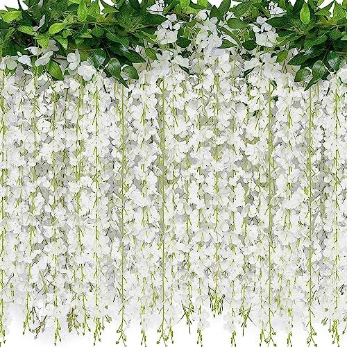 2 Stück 20 Zweige Glyzinie hängende Blumen 1,8 m künstliche weiße...