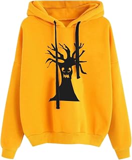 Women's Soft Blouse 2023 女性の秋と冬のラウンドネックフード付きリラックスしたカジュアルなハロウィーンプリントセーター