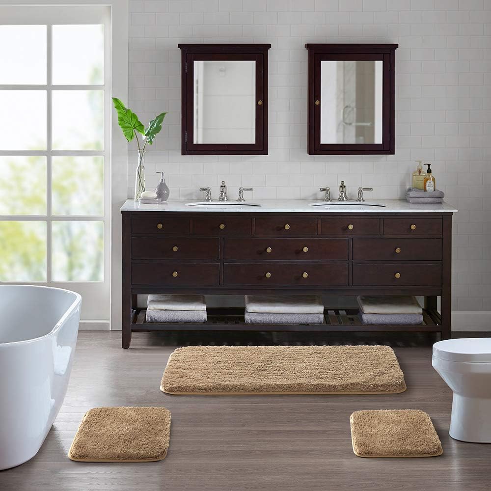 Suchtale Large Extra Soft and Absorbent Shaggy Bath Mat (24 x 40, Sand) Machine Washable Microfiber Non Slip Luxury Floor Mat