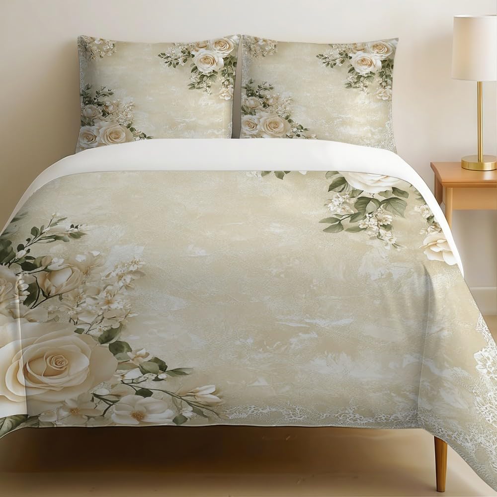 Housse de couette 200x200 cm fleurs en microfibre douce sans repassage