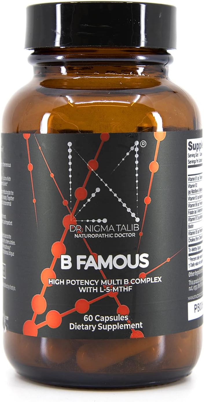 B Famous High Potency Multi B Vitamin Complex with L-5-MTHF for Nervous System and Digestive Health and Glowing Skin - 60 Capsules