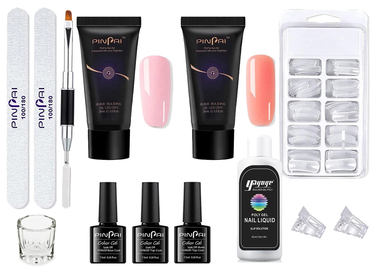 Buy Store2508 Nail Extension Poly Nail Gel Kit with Top Coat Base Coat Slip Solution Online at