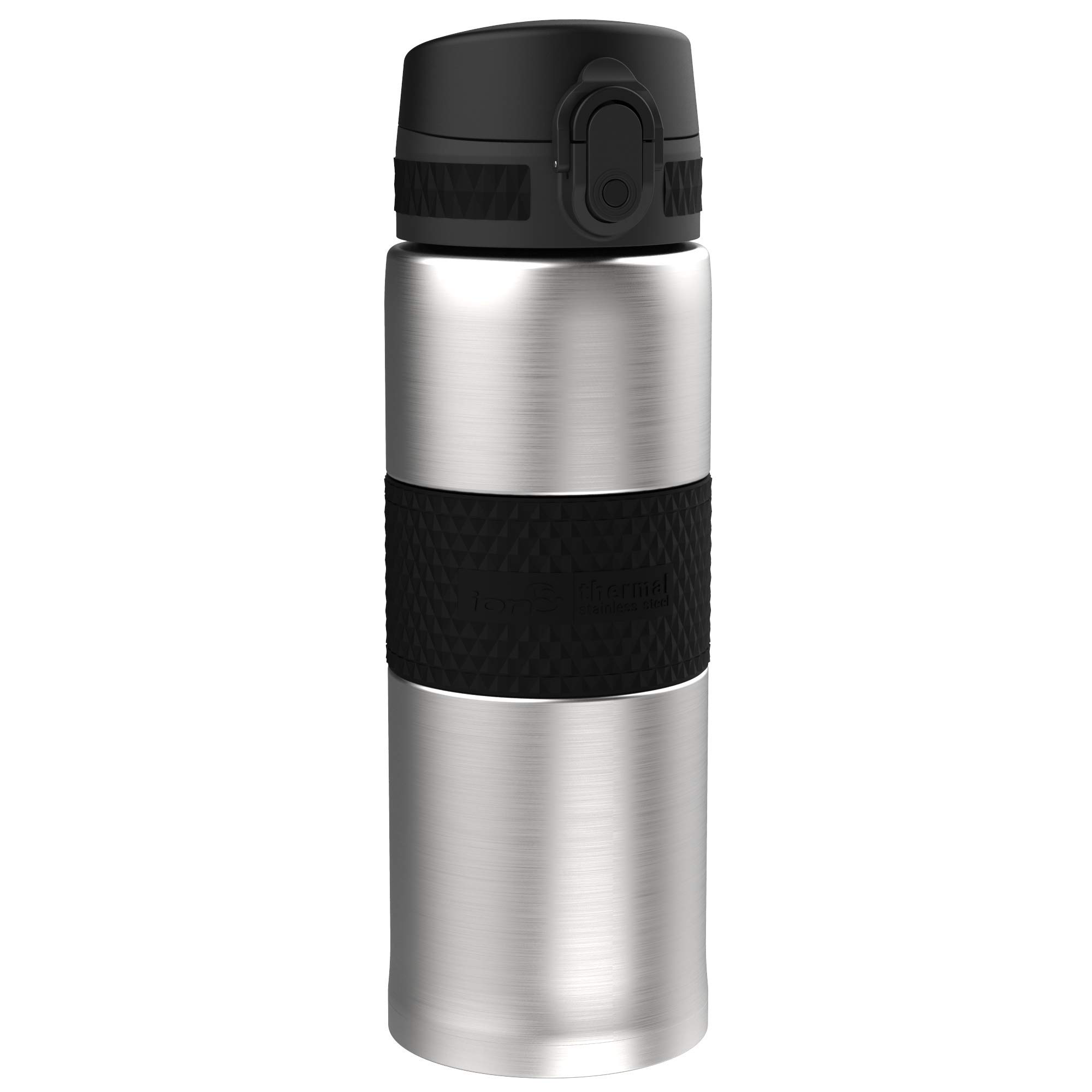 Ion8 Leakproof Slim Water Bottle & Flask, Sparkling Steel Black, 360 ml