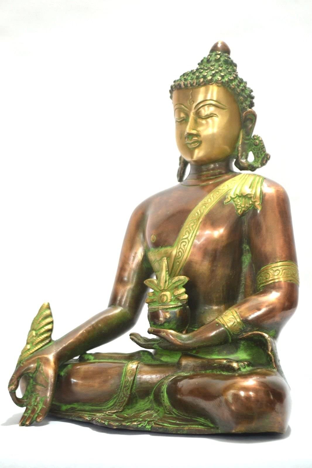 Estatua de Buda, escultura medicinal grande de 11 pulgadas en bronce antiguo, acabado de cobre, decoración budista tallada china tibetana