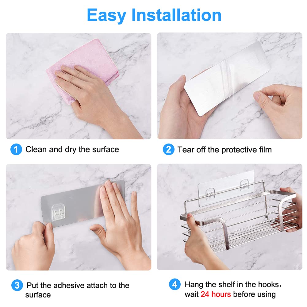 Yougai Shower Caddy [3-Pack] Shower Shelf with Soap Dish and 4 Hooks,SUS304 Stainless Steel Shampoo Holder Bathroom Shower Organizer No Drilling Adhesive Wall Mounted Storage Basket Accessories