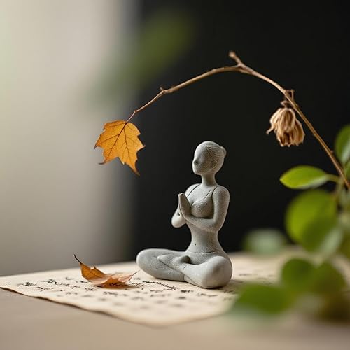 Vista 4 de livelyfish Estatua de dama de yoga, piedra arenisca, figura de yoga para meditación, figuras coleccionables Zen para decoración de estantes