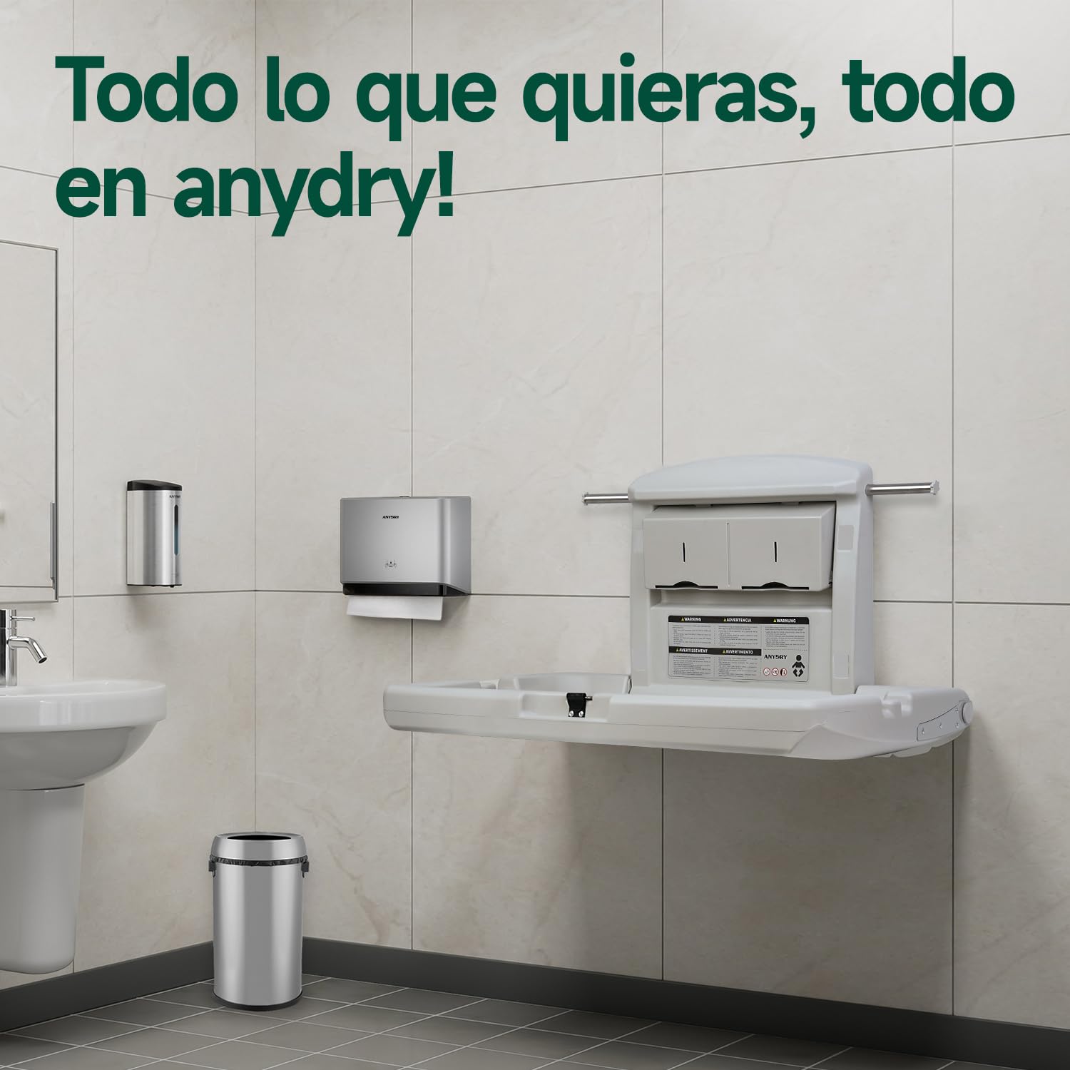 anydry Estación para cambio de bebés de pared resistente, Diseño robusto con correas de seguridad, Plegable ahorrador de espacio, en elegante blanco grisáceo