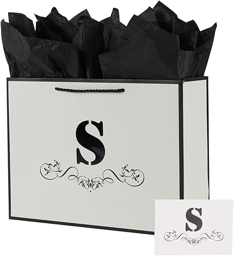 ysmile Bolsa de regalo de letras con papel de envoltura para hombres, mujeres, niños y niñas, bolsa de papel grande de 12 pulgadas de color blanco y