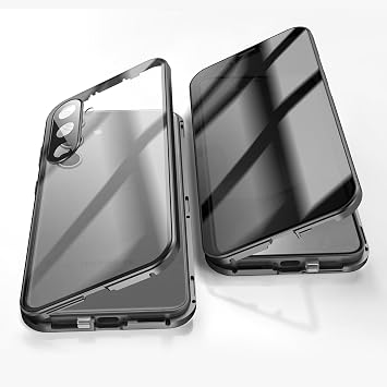 Anti Peeping Case for Samsung Galaxy S24, 360 Degree Front and Back Privacy Tempered Glass Cover, Anti SPY Screen, Anti Peep Magnetic Adsorption Metal Bumper for Samsung S24 Black