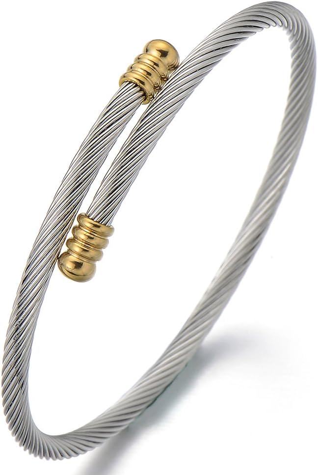 Thin Stainless Steel Twisted Cable Cuff Bangle Bracelet for Mens for Women