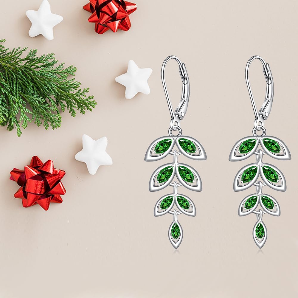 Leaf Earrings for Women Sterling Silver Green Leaf Dangle Drop Earrings Jewelry Summer Christmas Gifts - Image 6