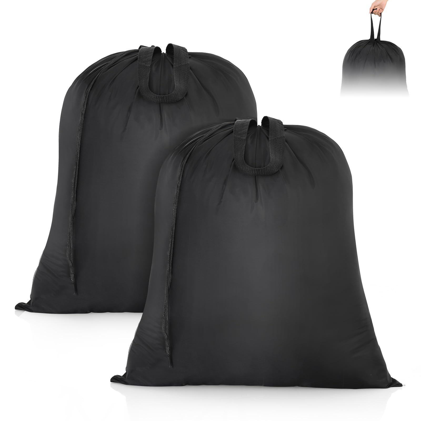 OTraki 2 Pack Washable Travel Laundry Bag 20x24 inch Heavy Duty Laundry Bags with Handles Dirty Clothes Drawstring Laundry Hamper Liner Bag Drying Do Not Exceed 176℉ Black