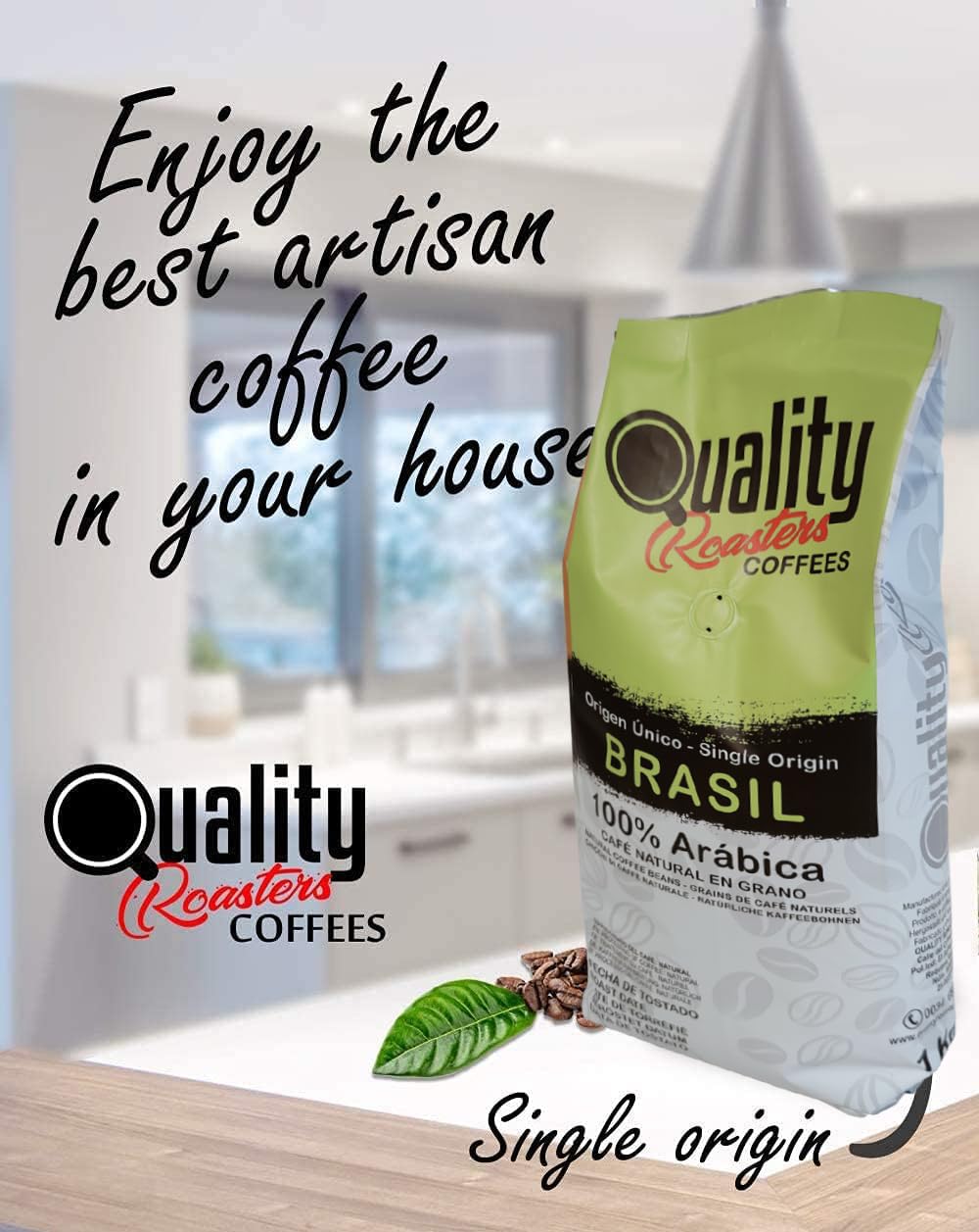 Café en grano natural 100% Arábica Origen único Brasil Tostado artesanal Tueste medio 1 kg