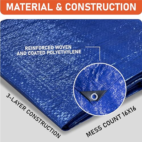 HOMESTEAD Blue Tarp 8\' x 10\', Multi-Purpose Waterproof Poly Tarp with Metal Grommets, 6 Mil Thick, Great for Camping, Tent, Boat, RV, Car