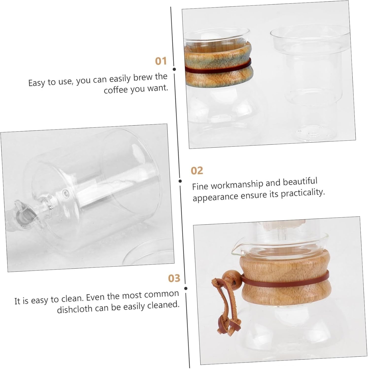 KICHOUSE 1set Glass Coffee Pot Handmade Transparent Drip Coffee Maker for Cold Brew Lightweight Household Kettle for Smooth Delicious