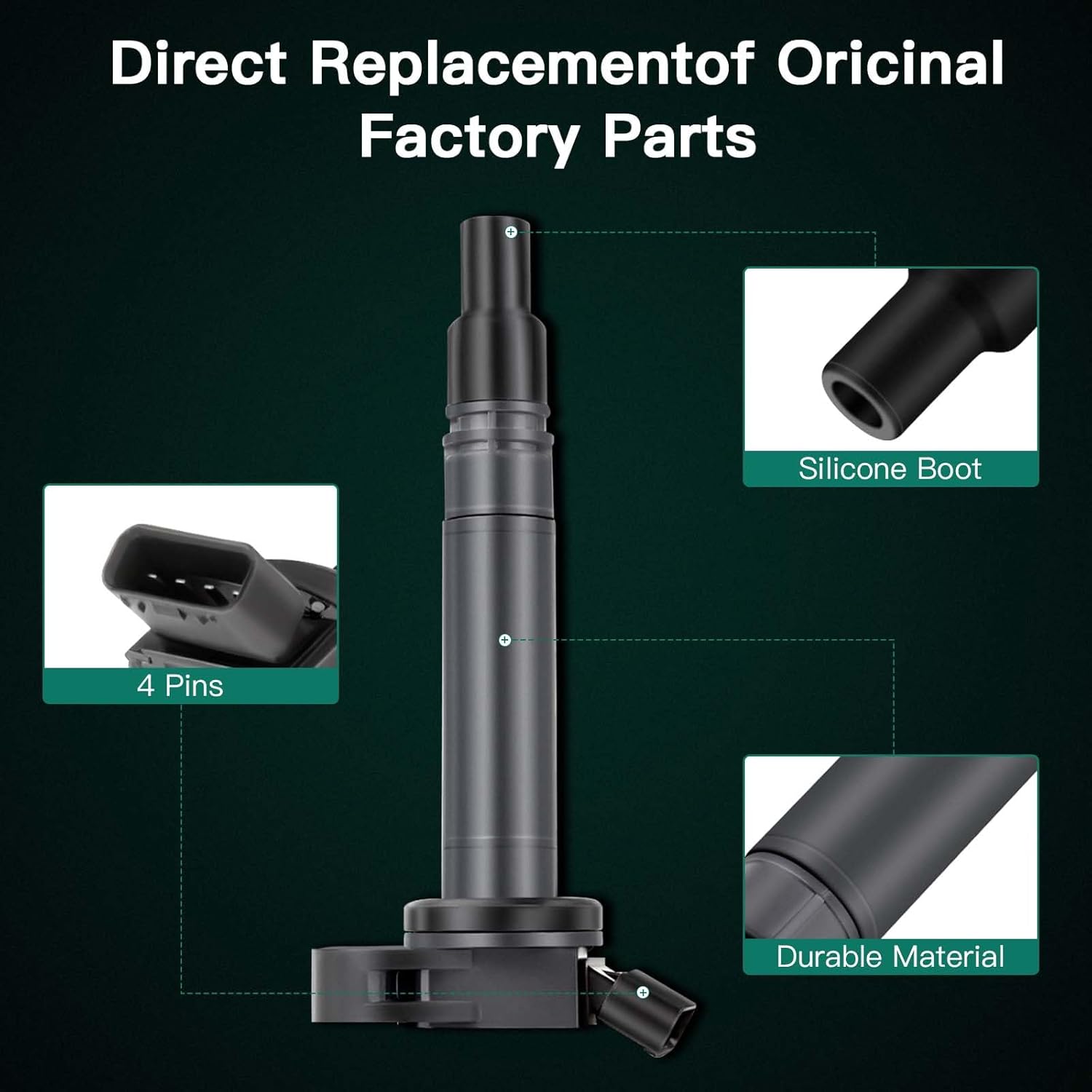SCITOO Ignition Coil Coils Pack fits for Toyota Tundra 5.7L 2007-2016 for Tundra 4.6L 2010-2016 for Sequoia 5.7L 2008-2016 for ES300h 2.5L 2013-2016 UF507 C1596 5C1653 1 PCS (Pack of 4)