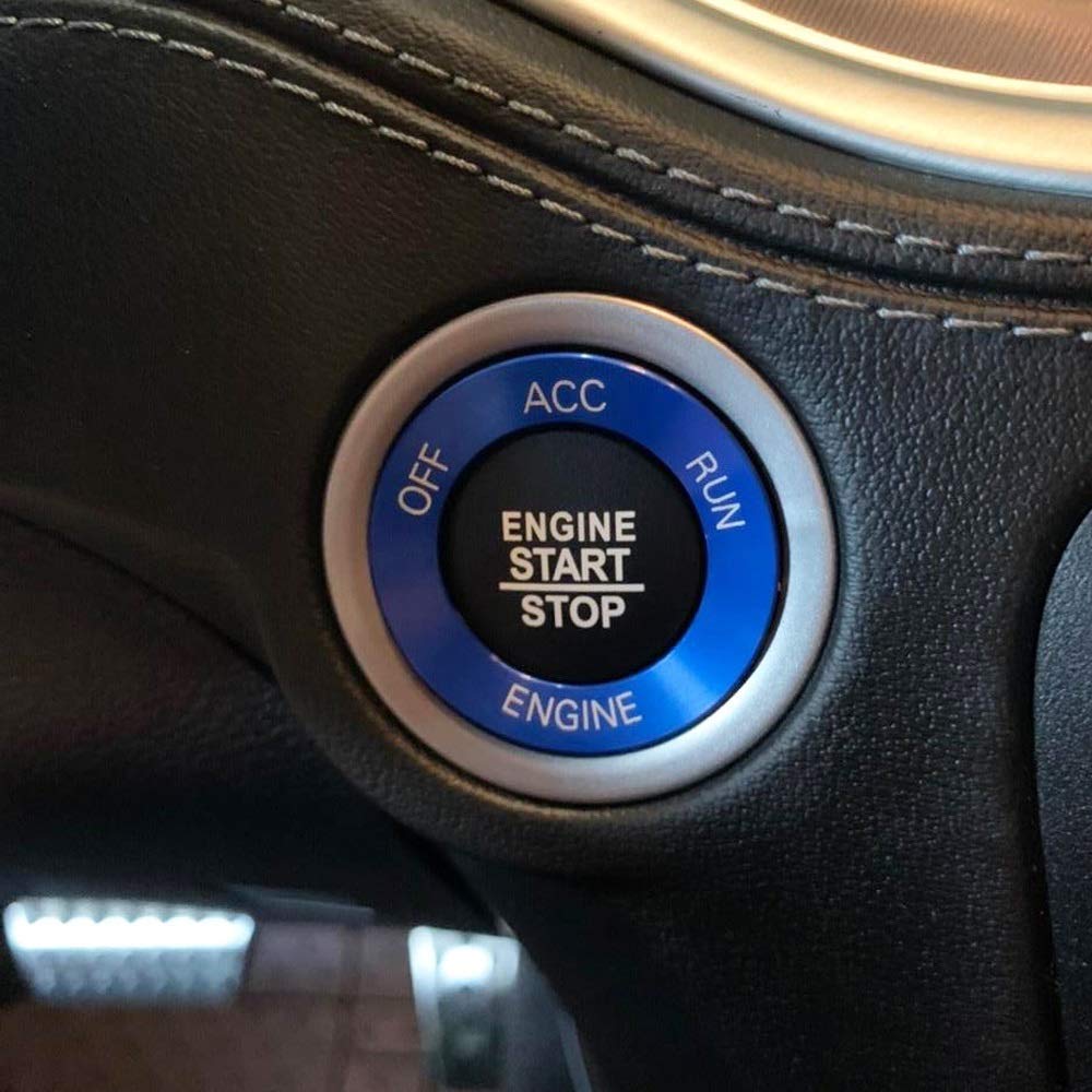 Air Conditioner CD Switch Button Knob & Engine Start Button Cover Compatible with Dodge Challenger Charger Chrysler 300/300s 2015-2020 (Blue)