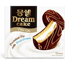 Premium Korean Cream Cake, Chocolate Coated Soft Cake with Fresh Cream Filling, 12 Individually Wrapped Cakes, 14.39 oz, Korean Dessert Snack for Coffee Breaks, Office, School & Travel