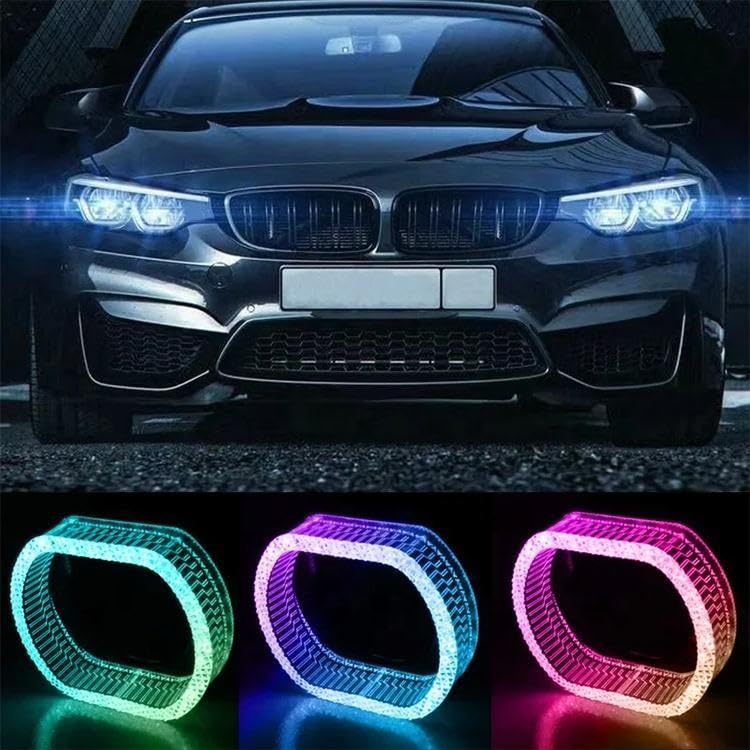 Image of AutoBizarre 2Pcs 3 Inch LED Angel Eyes Halo Ring Headlight Shrouds Cover Mask 5D Crystal RGB DRL Lights with Mobile Application Control for All Cars, Vans, SUVs, etc (O)