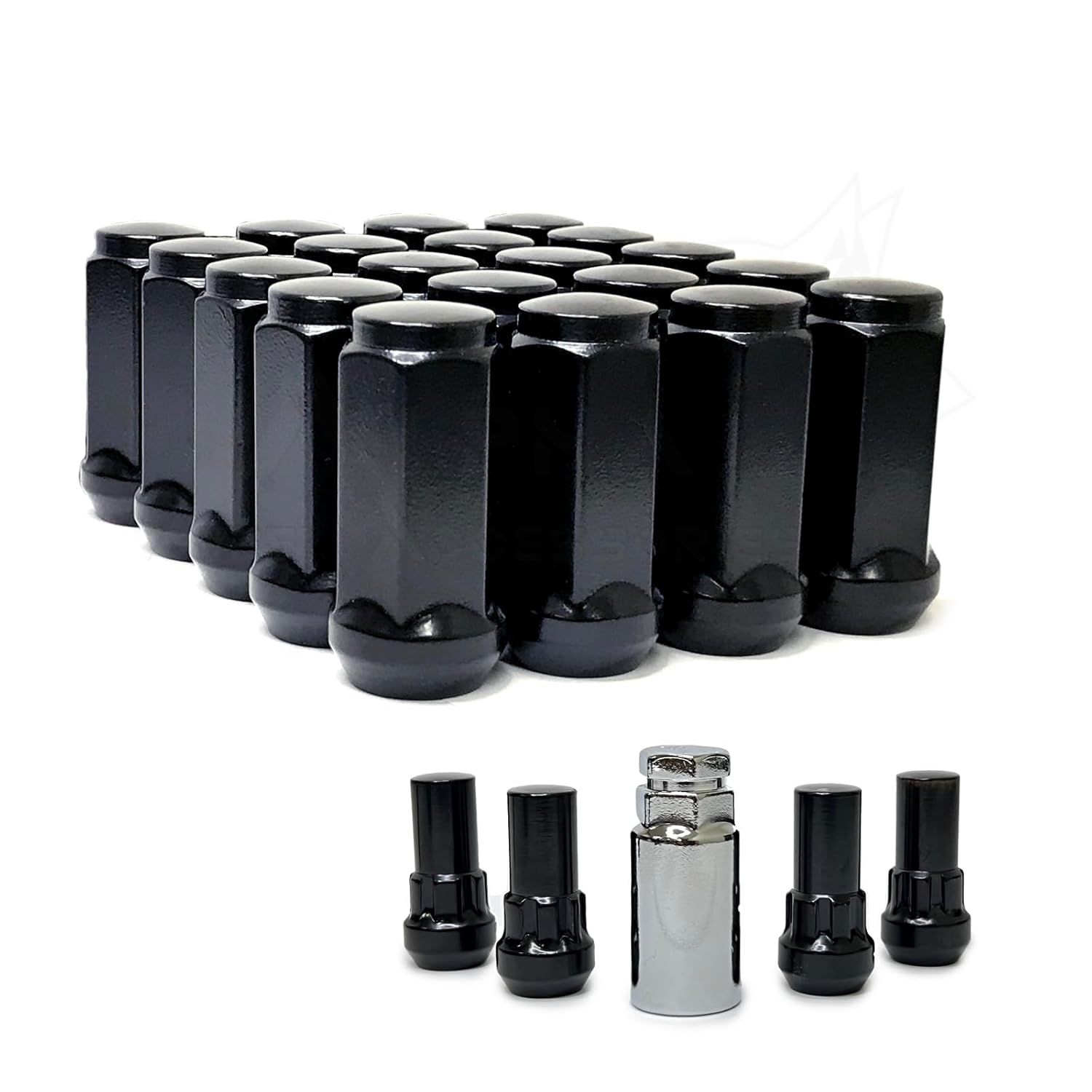 20 Black Acorn Lug Nuts + 4 Wheel Locks M14x1.5 Fits Chevy Silverado Sierra 1500