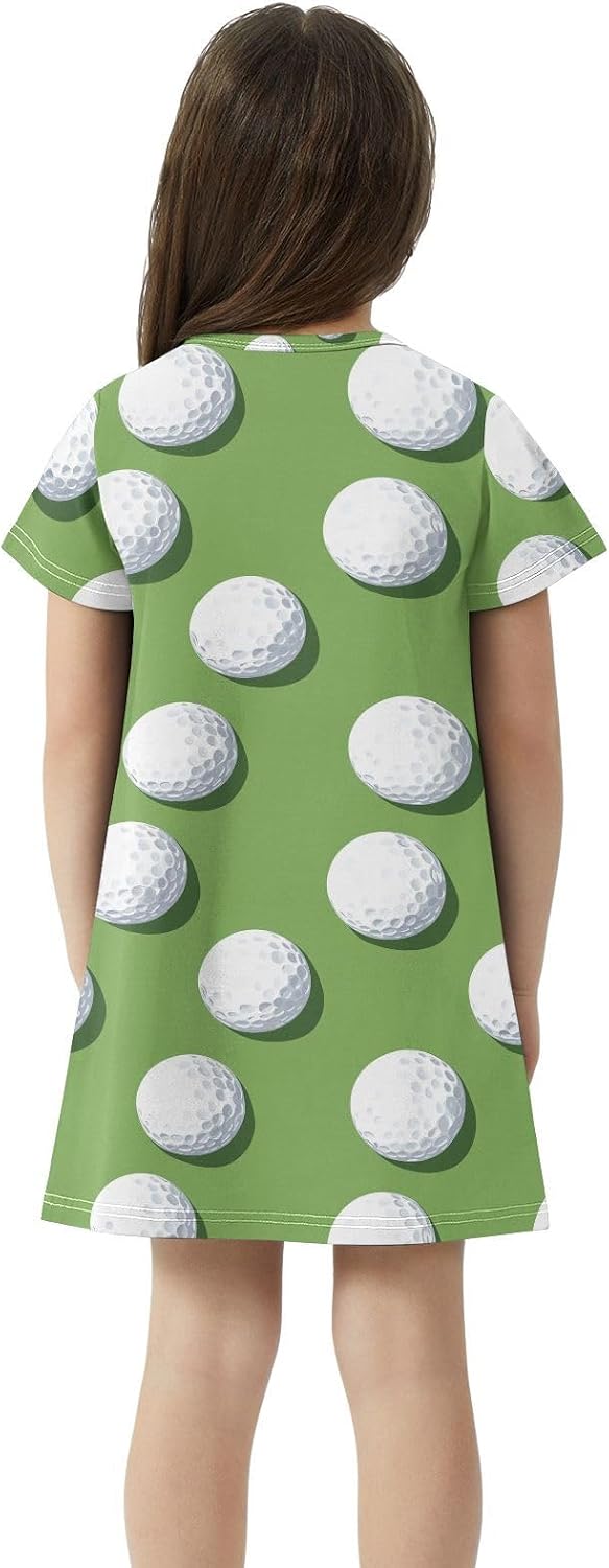 Golf Balls Girls Dresses Summer Dresses for Girls with Cotton Short Sleeves for Casual a Line Dress Size 2-8Y