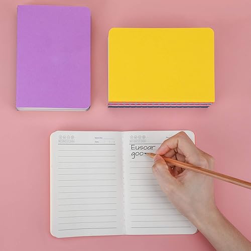 Miniatura 5 de EUSOAR Cuaderno de bolsillo de tapa blanda, tamaño A6, paquete de 24 unidades de 3.9 x 5.5 pulgadas, 60 páginas de papel de estraza rayado, mini