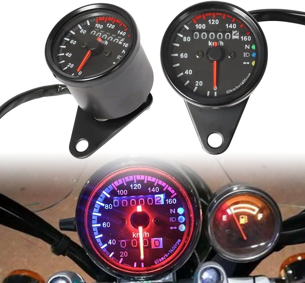 Motorcycle Odometer Gauge Universal Motorcycle Tachometer Odometer 12V Motorcycle Dual Speed Meter with Indicator Tachometer Motorcycle