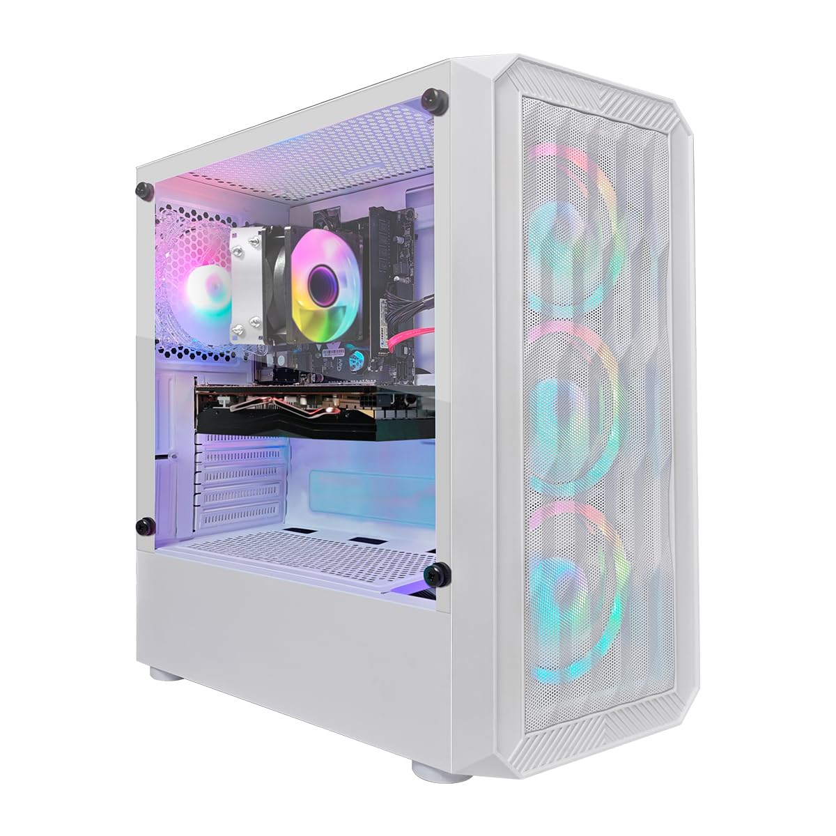 STGsivir PC Gaming, White Gaming PC Desktop Computer, Intel Core I5 9400F 2.9-4.1GHz, RX 5600XT 6G, 16GB DDR4 RAM, 512GB SSD, 600M WiFi, BT 5.0, White RGB Gaming Case, Windows 11